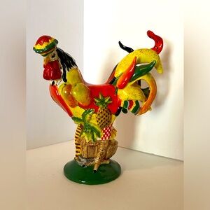 Poultry in Motion Sharon Neuhaus Porcelain Rooster Jamaican Rooster Fruit Salad